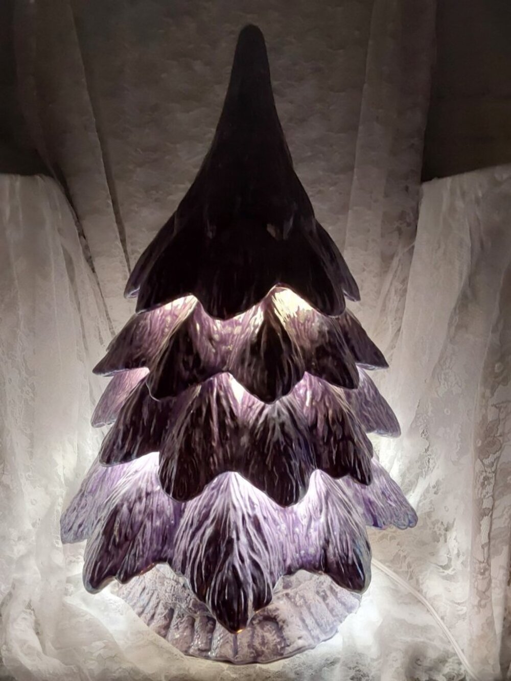 Ceramic Christmas Drape Tree - Purple With MOP Luster - Handmade